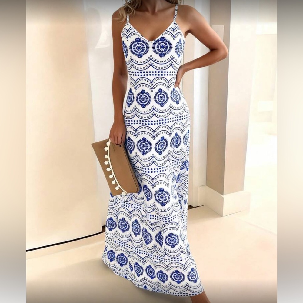 Floral Blue and White Maxi Dress - Picture 4 of 4